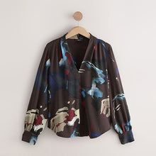 Load image into Gallery viewer, Brown Print Long Sleeve V-Neck Blouse
