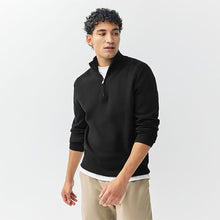 Load image into Gallery viewer, Black Plain Slim Fit Viscose Quarter Zip Neck Jumper
