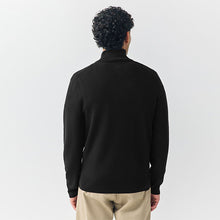 Load image into Gallery viewer, Black Plain Slim Fit Viscose Quarter Zip Neck Jumper
