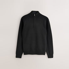 Load image into Gallery viewer, Black Plain Slim Fit Viscose Quarter Zip Neck Jumper
