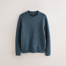 Load image into Gallery viewer, Blue Regular Fit Textured Crew Neck Knitted Jumper
