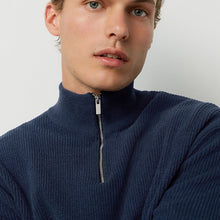 Load image into Gallery viewer, Mid Blue Regular Fit Ribbed Chenille Quarter Zip Jumper
