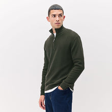 Load image into Gallery viewer, Khaki Green Texture Quarter Zip Jumper

