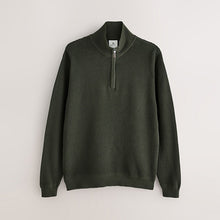 Load image into Gallery viewer, Khaki Green Texture Quarter Zip Jumper
