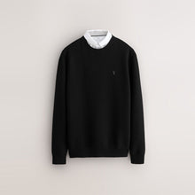 Load image into Gallery viewer, Black Regular Fit Textured Oxford Mock Shirt Jumper
