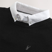 Load image into Gallery viewer, Black Regular Fit Textured Oxford Mock Shirt Jumper
