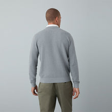 Load image into Gallery viewer, Grey Regular Fit Textured Oxford Mock Shirt Jumper
