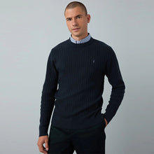 Load image into Gallery viewer, Navy Blue Regular Fit Mini Cable Mock Shirt Jumper
