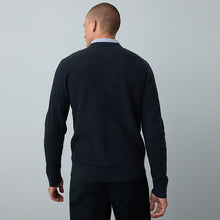 Load image into Gallery viewer, Navy Blue Regular Fit Mini Cable Mock Shirt Jumper
