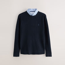 Load image into Gallery viewer, Navy Blue Regular Fit Mini Cable Mock Shirt Jumper
