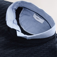 Load image into Gallery viewer, Navy Blue Regular Fit Mini Cable Mock Shirt Jumper
