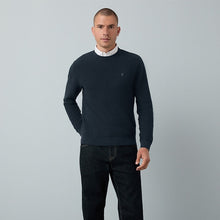 Load image into Gallery viewer, Navy Blue Regular Fit Textured Oxford Mock Shirt Jumper
