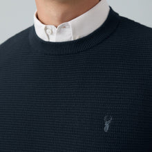 Load image into Gallery viewer, Navy Blue Regular Fit Textured Oxford Mock Shirt Jumper
