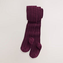Load image into Gallery viewer, Burgundy Red Regular Length Cotton Rich Cable Tights
