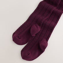 Load image into Gallery viewer, Burgundy Red Regular Length Cotton Rich Cable Tights
