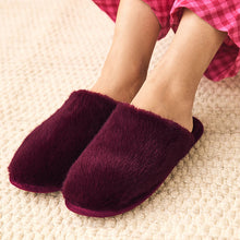 Load image into Gallery viewer, Burgundy Red Faux Fur Mule Slippers
