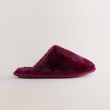 Load image into Gallery viewer, Burgundy Red Faux Fur Mule Slippers
