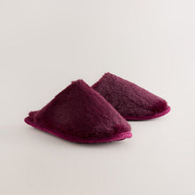 Load image into Gallery viewer, Burgundy Red Faux Fur Mule Slippers
