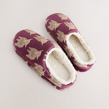 Load image into Gallery viewer, Burgundy Hamish the Highland Cow Slippers
