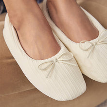 Load image into Gallery viewer, Ecru Velour Cord Ballet Slippers
