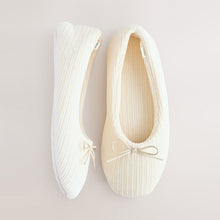 Load image into Gallery viewer, Ecru Velour Cord Ballet Slippers
