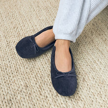 Load image into Gallery viewer, Navy Velour Cord Ballet Slippers
