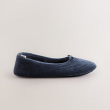 Load image into Gallery viewer, Navy Velour Cord Ballet Slippers
