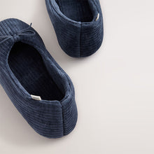 Load image into Gallery viewer, Navy Velour Cord Ballet Slippers
