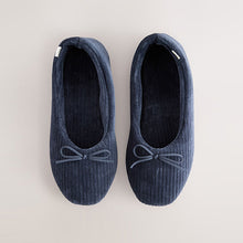 Load image into Gallery viewer, Navy Velour Cord Ballet Slippers
