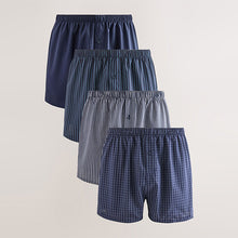 Load image into Gallery viewer, Navy Mixed Pattern 4 pack Woven Pure Boxers
