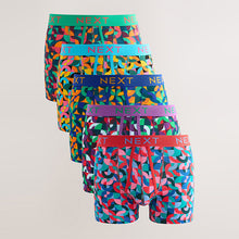 Load image into Gallery viewer, Bright Blue/Orange/Purple Circle Geo Print A-Front Boxers 5 Pack
