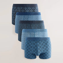 Load image into Gallery viewer, Blue Geometric Pattern 5 Pack Hipster Boxers 5 Pack
