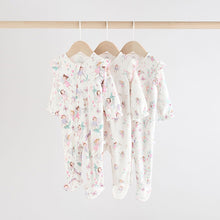 Load image into Gallery viewer, Ecru Fairy Two Way Zip Baby Sleepsuits 3 Pack (0-18mths)
