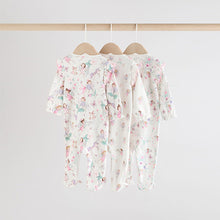 Load image into Gallery viewer, Ecru Fairy Two Way Zip Baby Sleepsuits 3 Pack (0-18mths)
