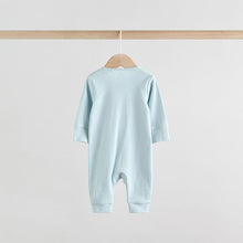 Load image into Gallery viewer, Blue Two Way Zip Footless Baby Sleepsuits 3 Pack (0-18mths)

