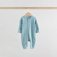 Load image into Gallery viewer, Blue Two Way Zip Footless Baby Sleepsuits 3 Pack (0-18mths)
