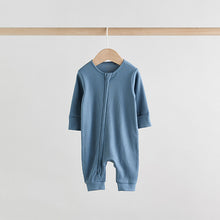 Load image into Gallery viewer, Blue Two Way Zip Footless Baby Sleepsuits 3 Pack (0-18mths)

