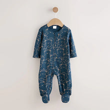 Load image into Gallery viewer, Navy Bear Baby Fleece Lined Sleepsuit
