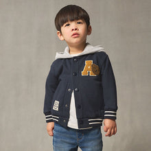 Load image into Gallery viewer, Navy Blue Bear Jersey Bomber Jacket (3mths-6yrs)
