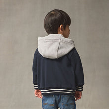 Load image into Gallery viewer, Navy Blue Bear Jersey Bomber Jacket (3mths-6yrs)
