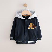 Load image into Gallery viewer, Navy Blue Bear Jersey Bomber Jacket (3mths-6yrs)
