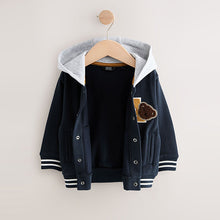 Load image into Gallery viewer, Navy Blue Bear Jersey Bomber Jacket (3mths-6yrs)
