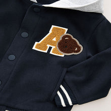Load image into Gallery viewer, Navy Blue Bear Jersey Bomber Jacket (3mths-6yrs)
