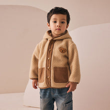 Load image into Gallery viewer, Tan Brown Hooded Fleece Zip Through Jacket (3mths-6yrs)
