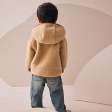 Load image into Gallery viewer, Tan Brown Hooded Fleece Zip Through Jacket (3mths-6yrs)

