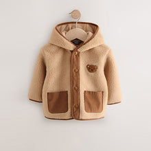 Load image into Gallery viewer, Tan Brown Hooded Fleece Zip Through Jacket (3mths-6yrs)
