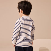 Load image into Gallery viewer, White/Blue Stripe Bear Car Long Sleeve Appliqué T-Shirt (3mths-6yrs)
