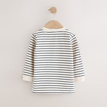Load image into Gallery viewer, White/Blue Stripe Bear Car Long Sleeve Appliqué T-Shirt (3mths-6yrs)
