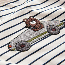 Load image into Gallery viewer, White/Blue Stripe Bear Car Long Sleeve Appliqué T-Shirt (3mths-6yrs)
