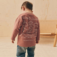 Load image into Gallery viewer, Rust Brown Dinosaur Long Sleeve Back Print T-Shirt (3mths-5yrs)
